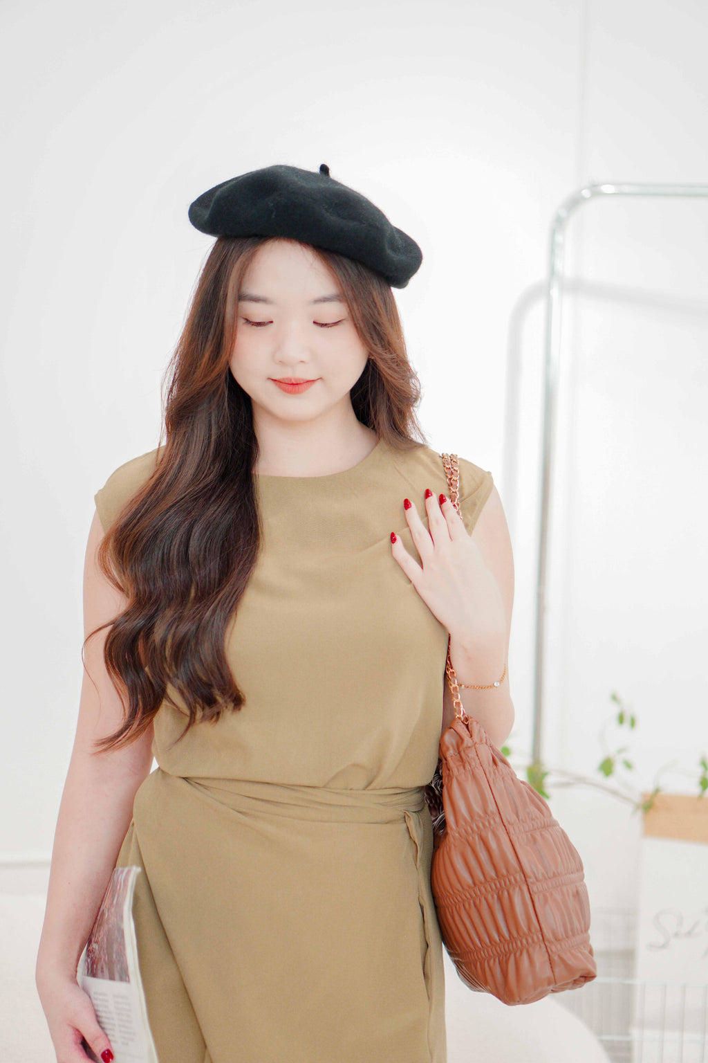 Yunji Self Wrap Dress in Brown
