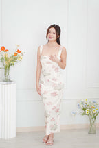Water Lotus Velvet Floral Bodycon Maxi Dress (Size M)