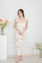 Water Lotus Velvet Floral Bodycon Maxi Dress (Size M)