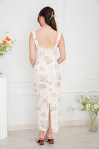 Water Lotus Velvet Floral Bodycon Maxi Dress (Size M)