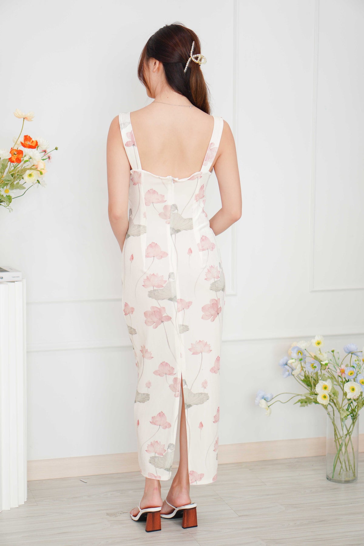 Water Lotus Velvet Floral Bodycon Maxi Dress (Size M)