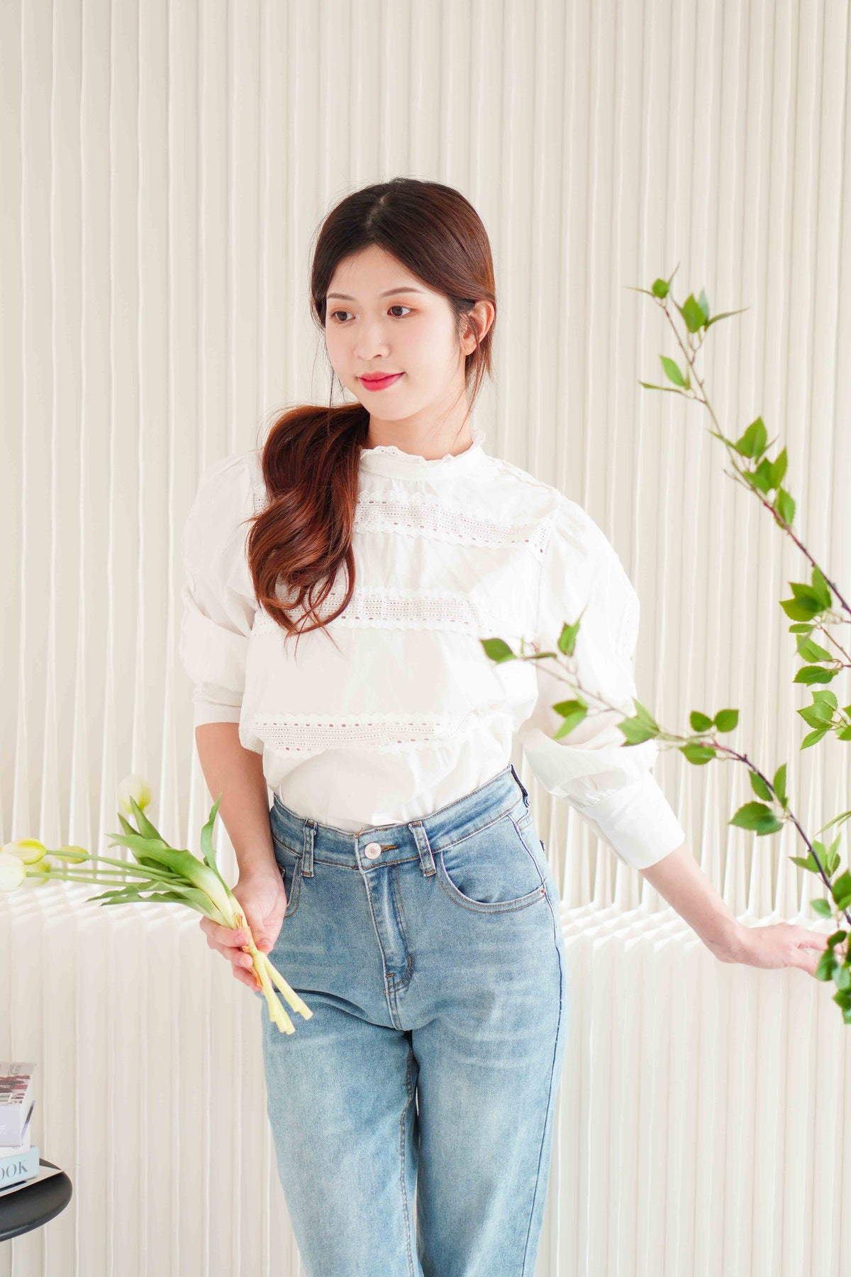 Minseo Long Sleeve Blouse Top in White