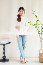 Minseo Long Sleeve Blouse Top in White