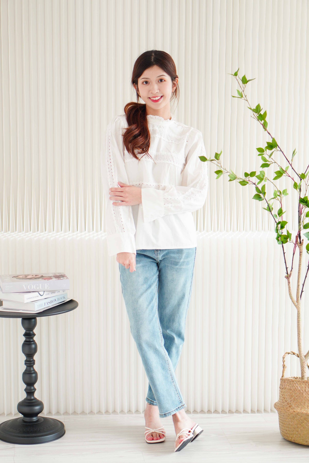 Minseo Long Sleeve Blouse Top in White