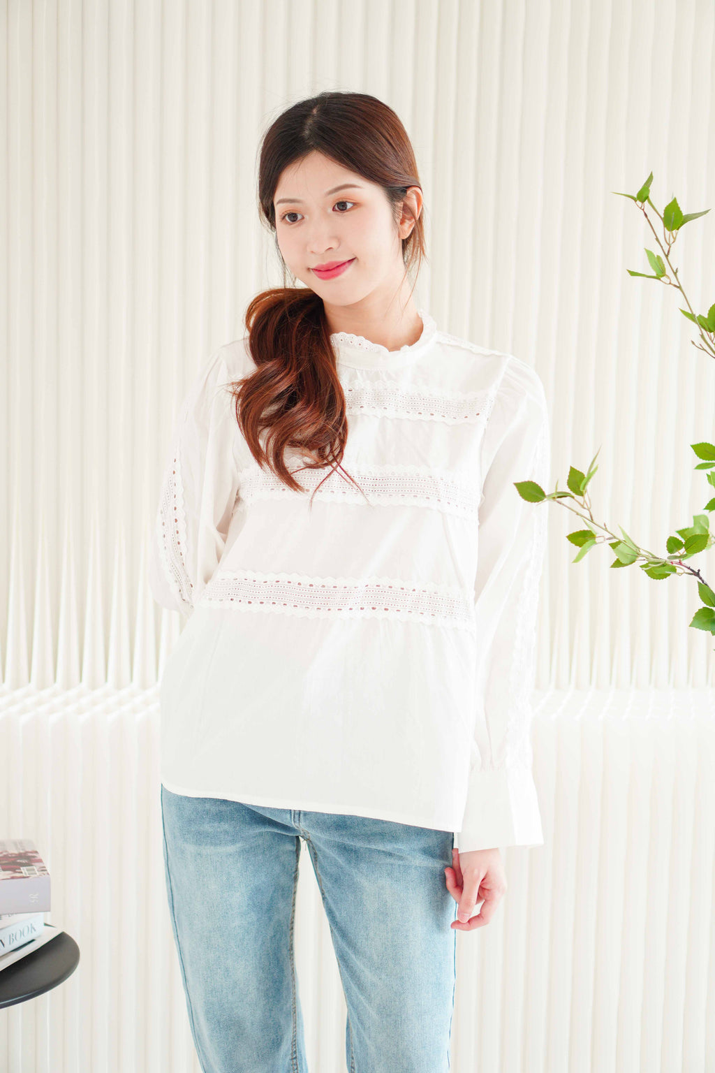 Minseo Long Sleeve Blouse Top in White