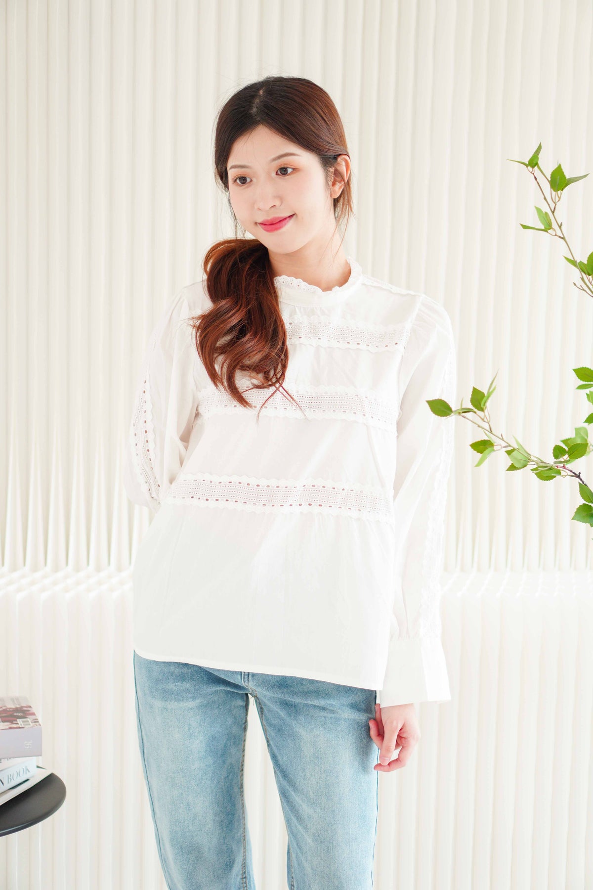 Minseo Long Sleeve Blouse Top in White