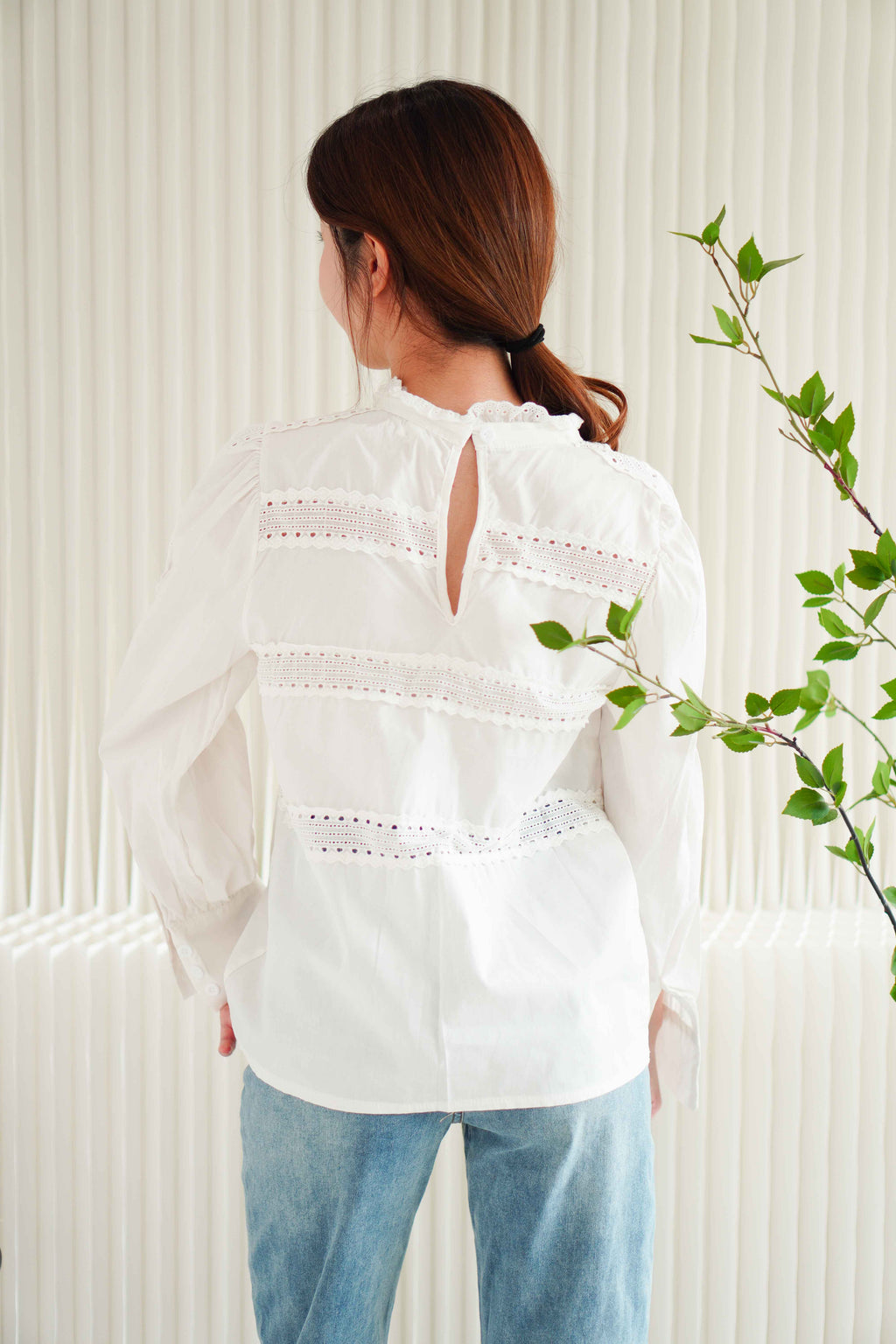 Minseo Long Sleeve Blouse Top in White