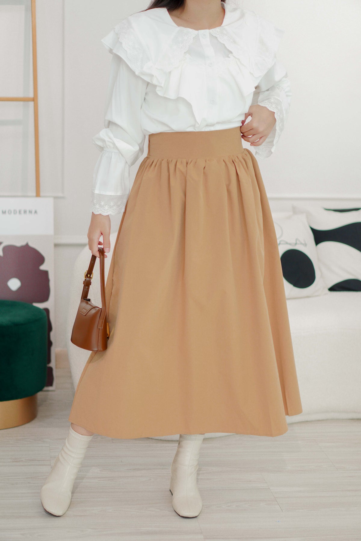 Ralph A-Line Midi Skirt in Khaki