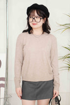 Vince Round Neck Knit Sweater in Khaki