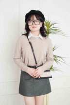 Vince Round Neck Knit Sweater in Khaki