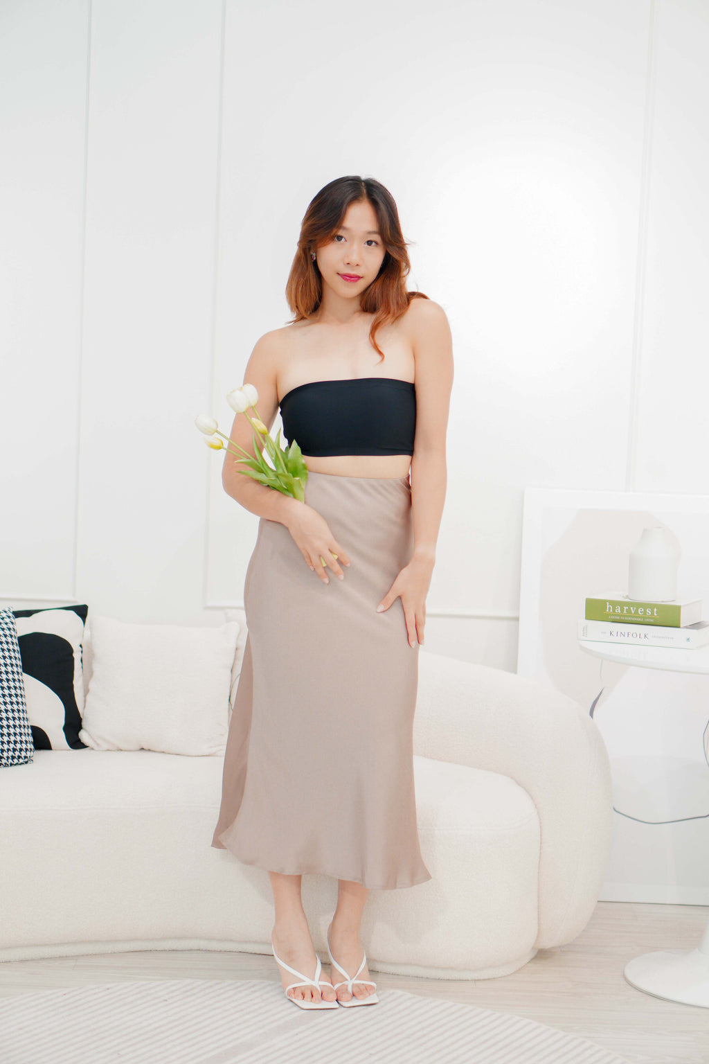With Faith Satin Skirt in Khaki