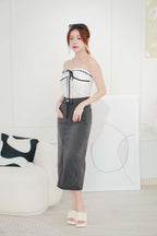 Raven Denim Midi Skirt with Slit in Black