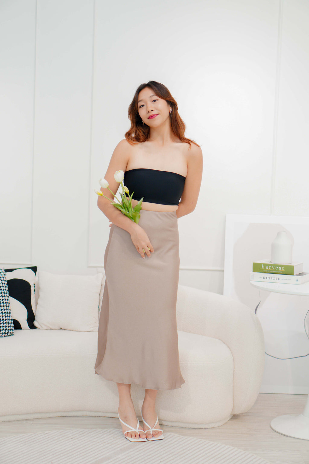 With Faith Satin Skirt in Khaki