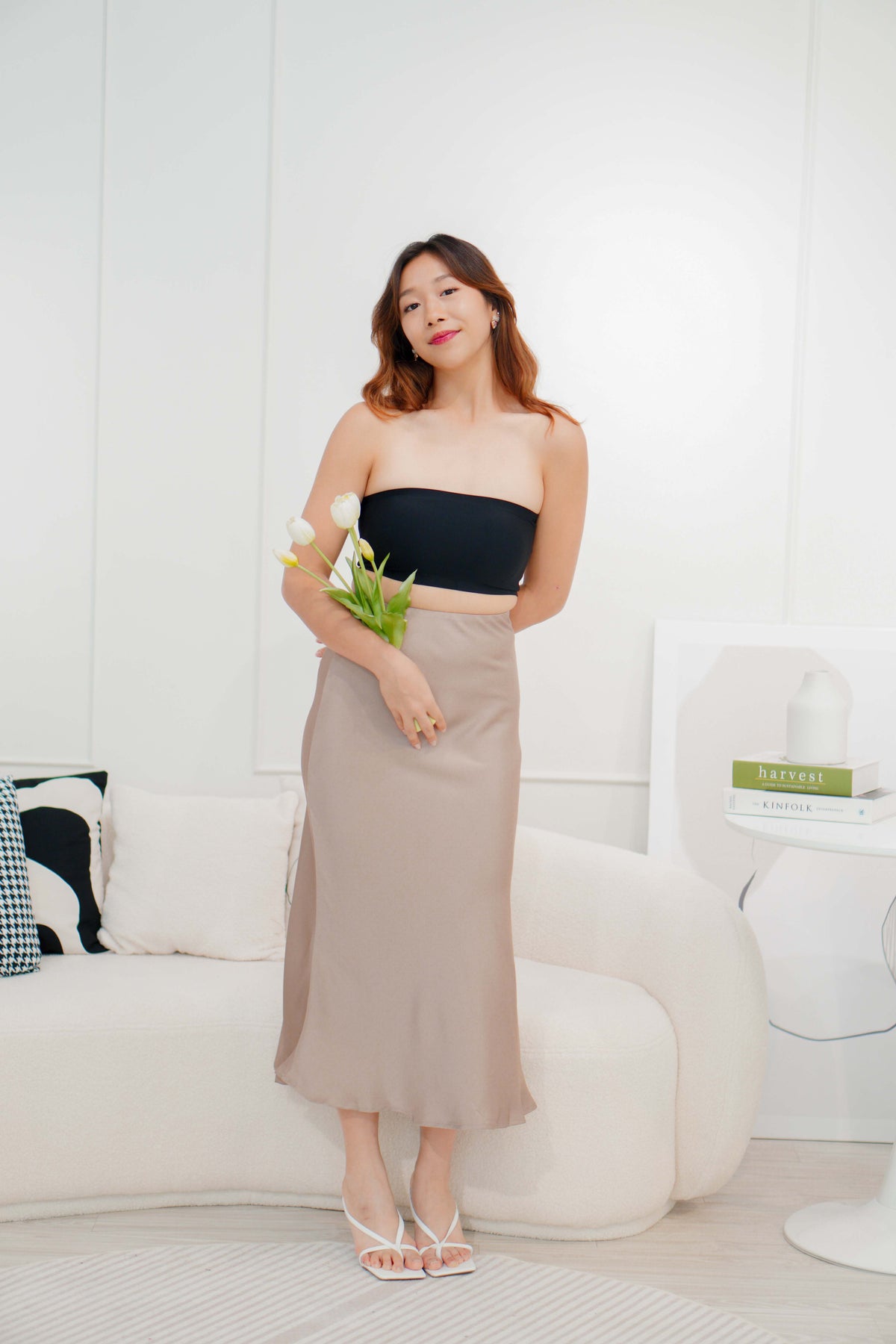 With Faith Satin Skirt in Khaki