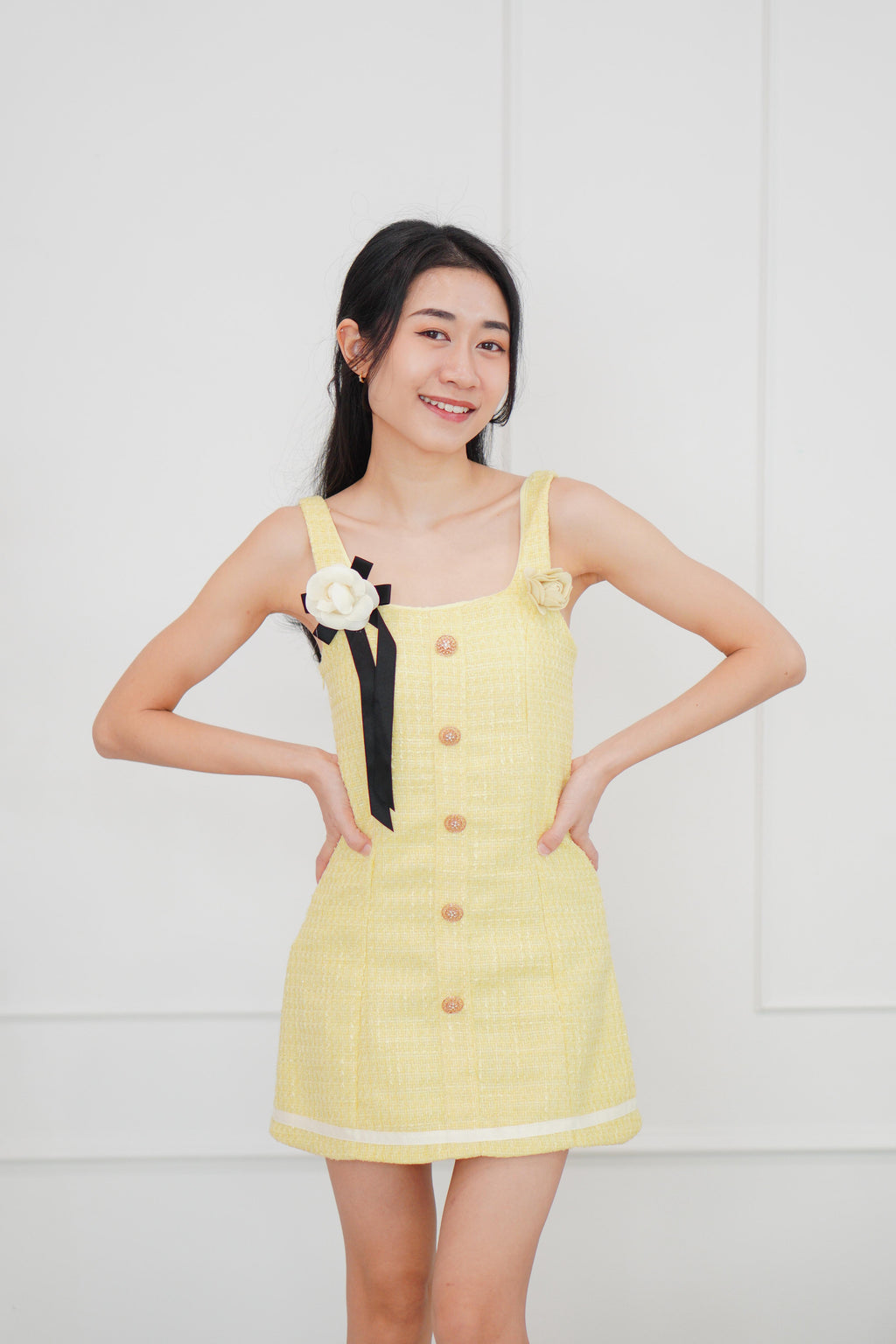 Poppy Tweed Mini Dress in Yellow