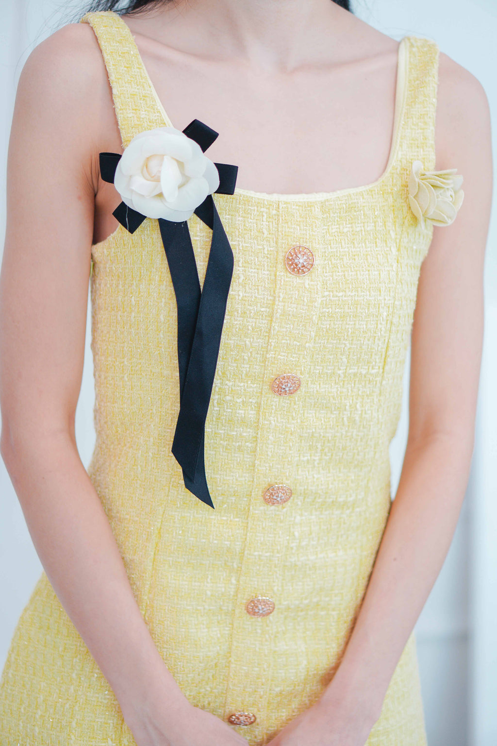 Poppy Tweed Mini Dress in Yellow