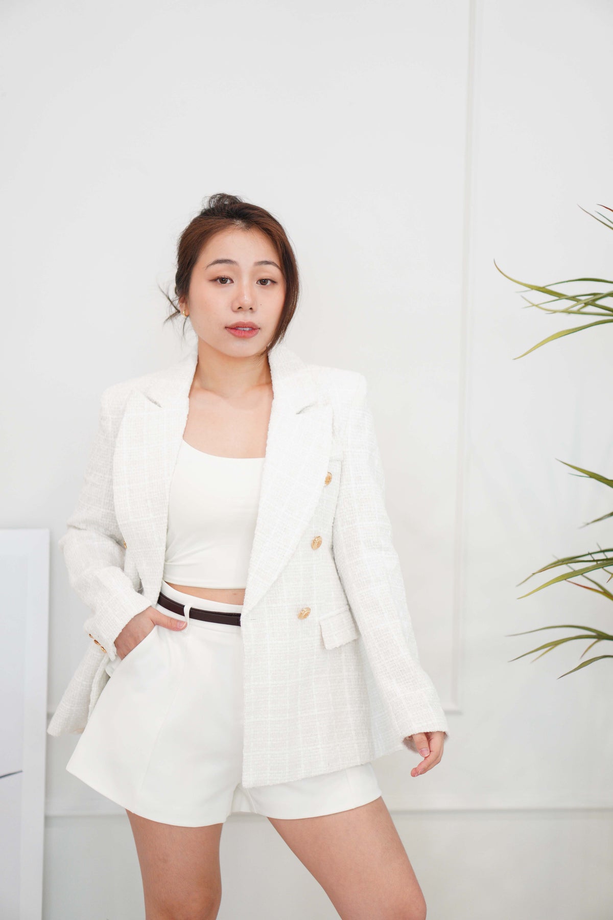 (Premium) Indira Tweed Blazer in White