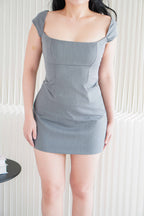 (BACKORDER) Bahira Square Neck Lace Up Corset Top in Grey