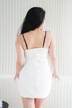 Asper Mini Bodycon Dress in White with Black Lace