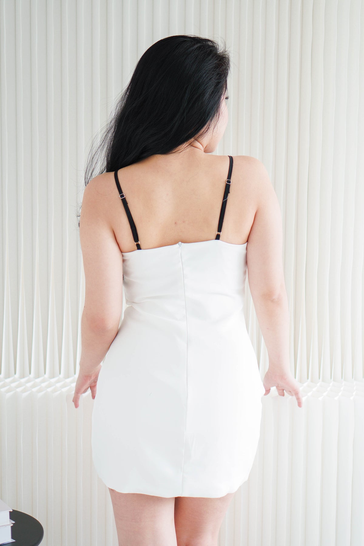 Asper Mini Bodycon Dress in White with Black Lace