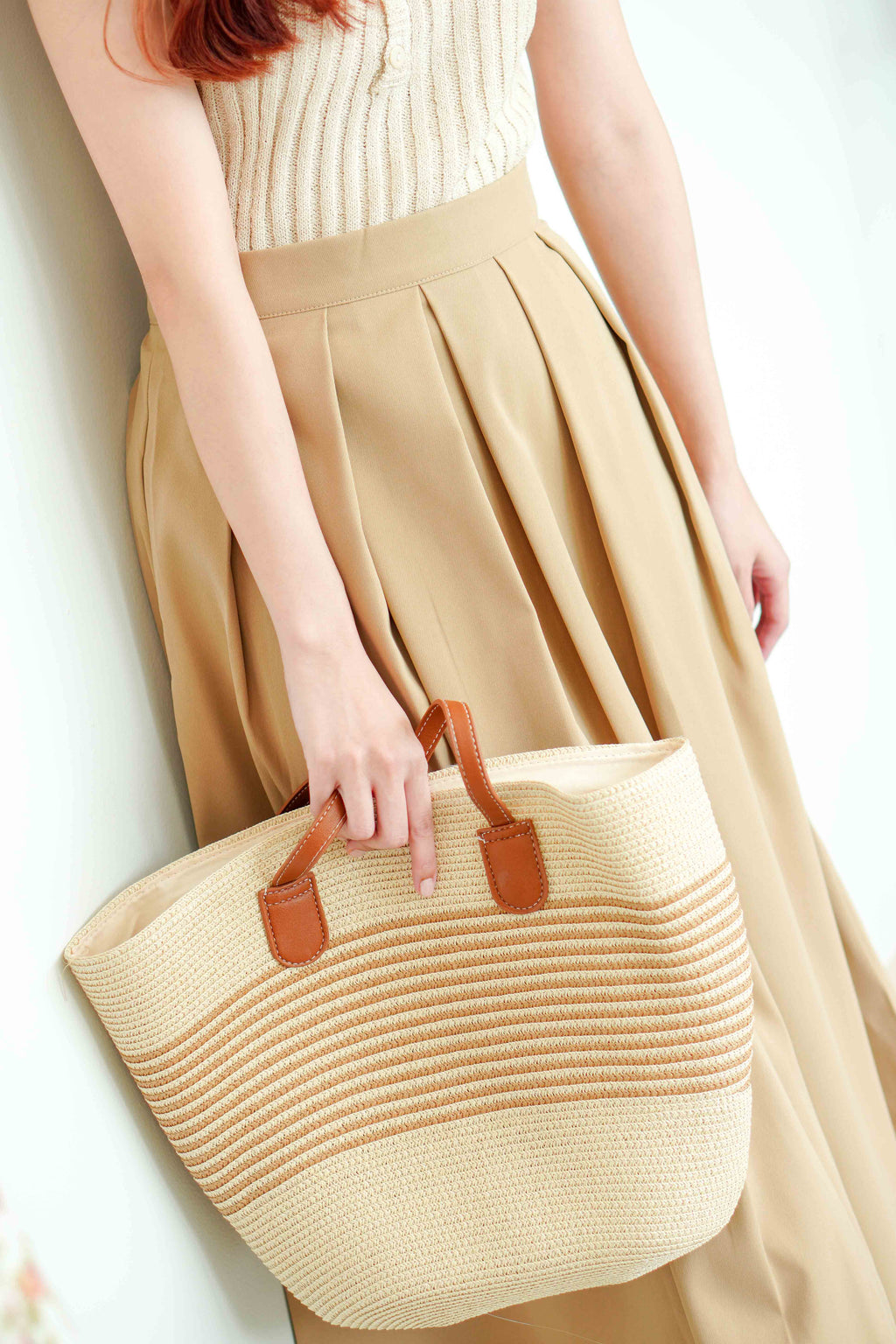 Dae Straw Large Tote Bag with Stripes