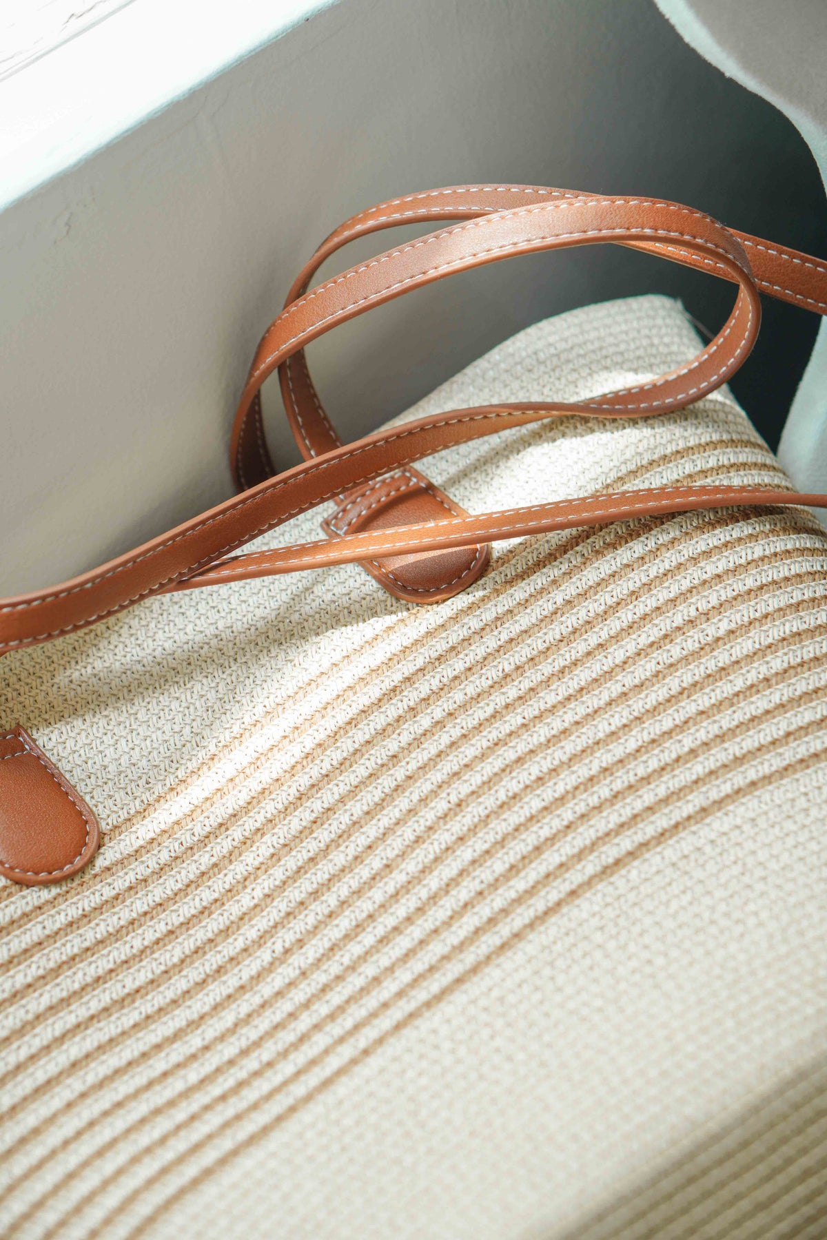 Dae Straw Large Tote Bag with Stripes