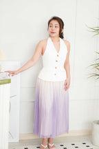 (BACKORDER) Portia Ombre Pleated Skirt in Purple