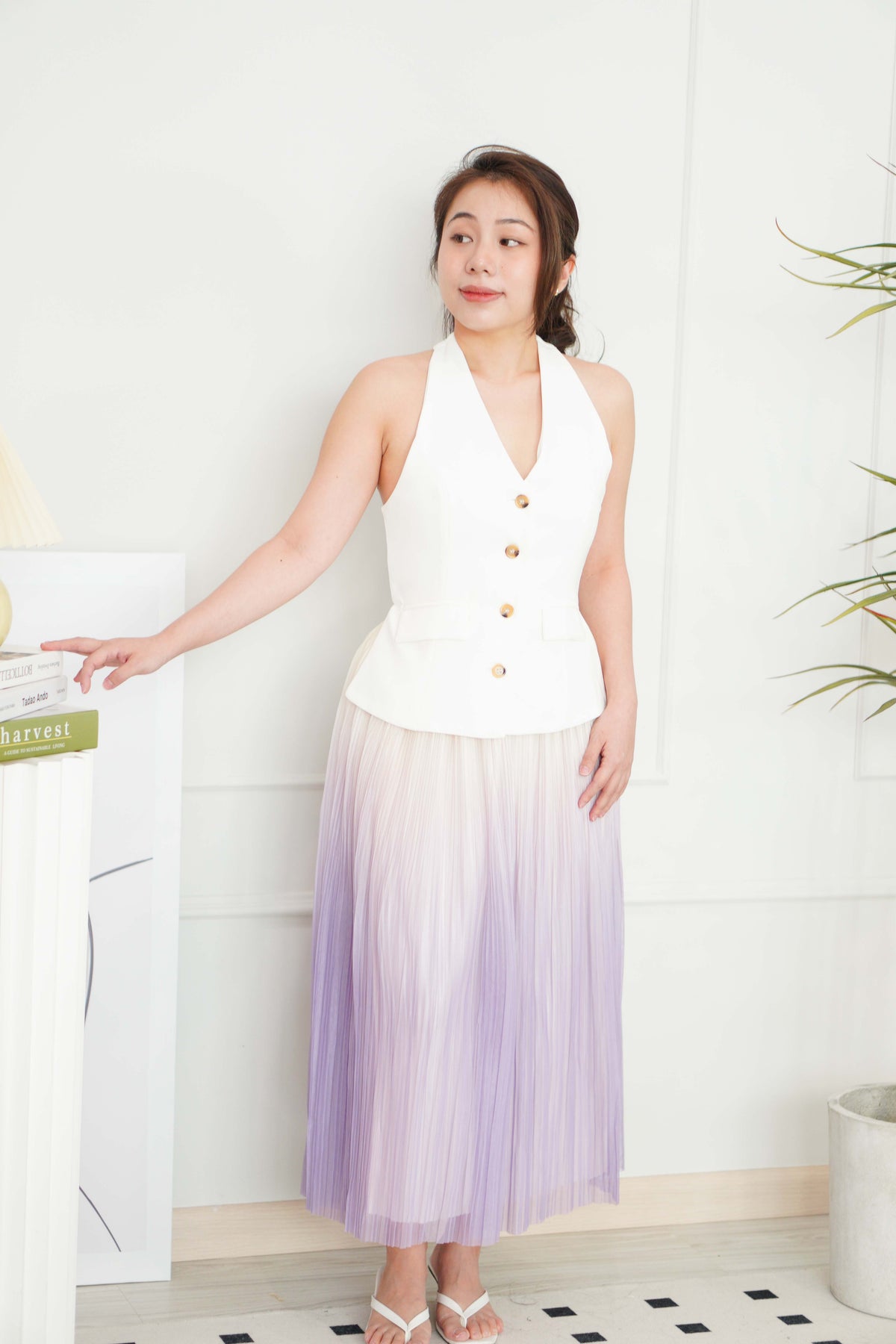 (BACKORDER) Portia Ombre Pleated Skirt in Purple