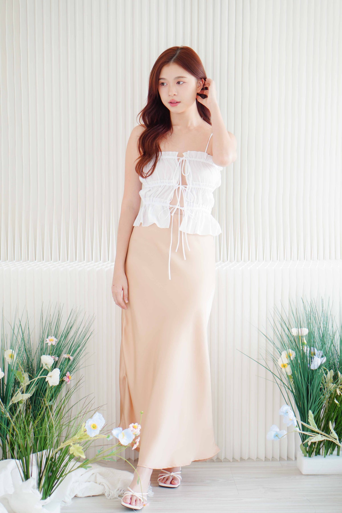 Darl Ruched Self Tied Camisole Top in White