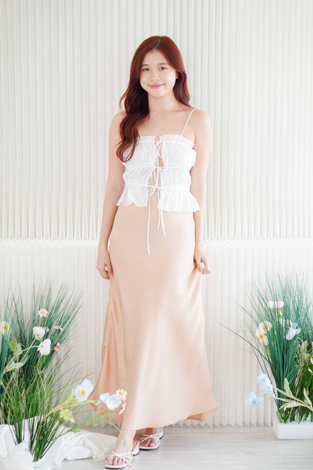 Darl Ruched Self Tied Camisole Top in White