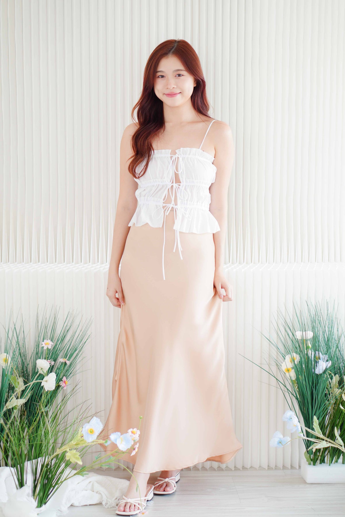 Darl Ruched Self Tied Camisole Top in White