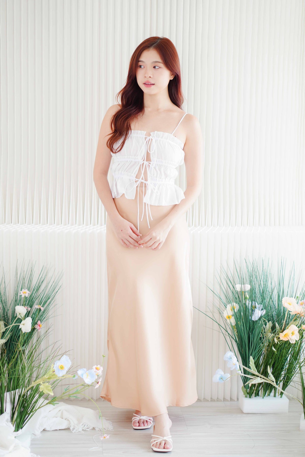 Darl Ruched Self Tied Camisole Top in White