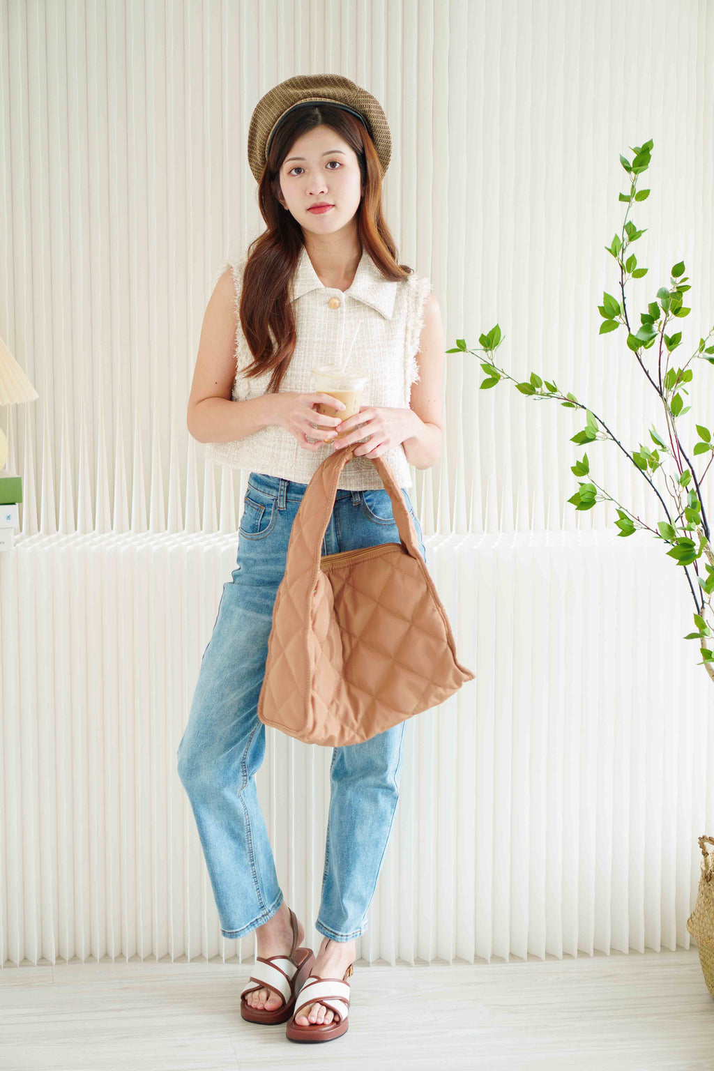 (BACKORDER) Large Puffy Tote Bag in Khaki