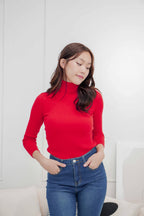 Claus Turtle Neck Long Sleeve Top in Red