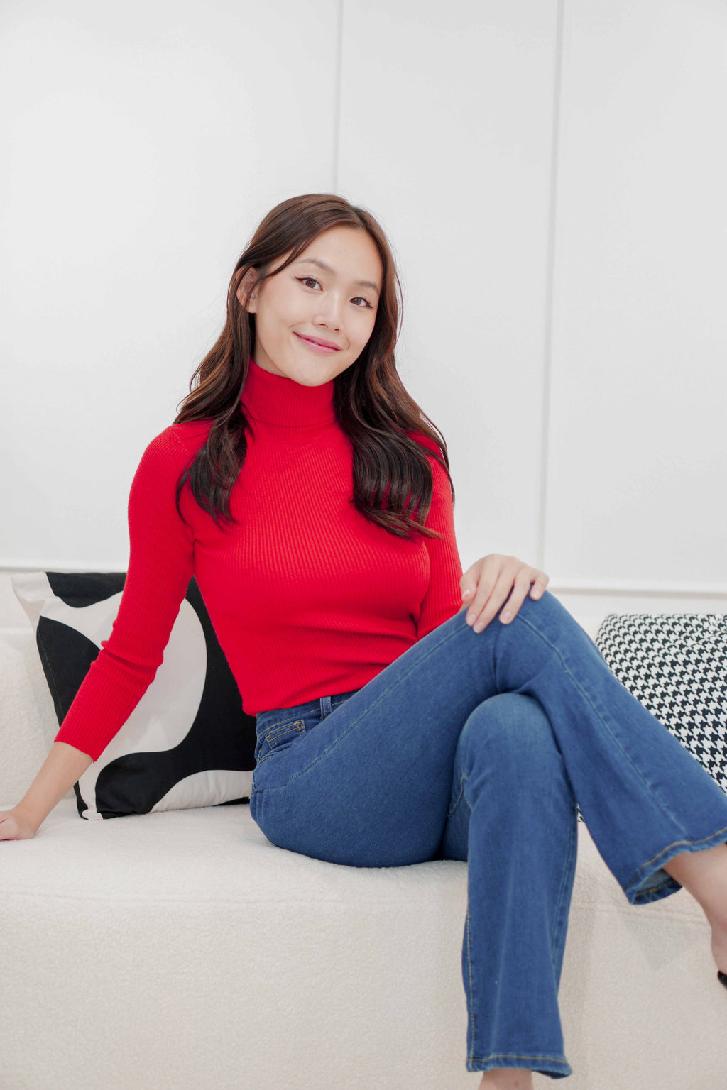 Claus Turtle Neck Long Sleeve Top in Red