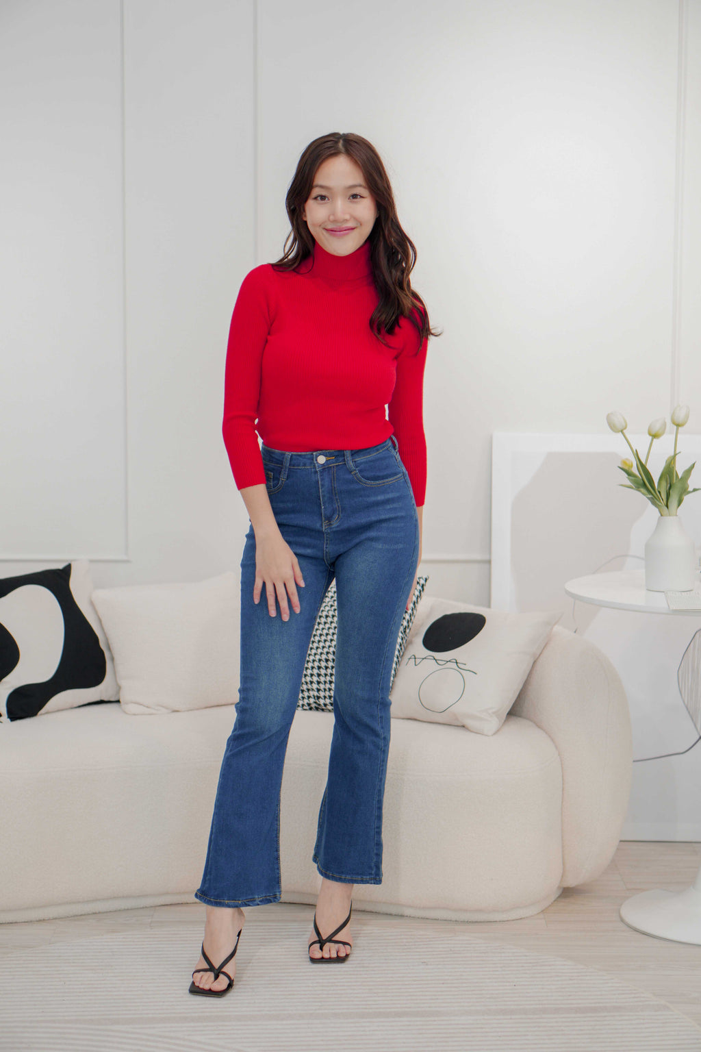 Claus Turtle Neck Long Sleeve Top in Red