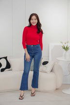 Claus Turtle Neck Long Sleeve Top in Red