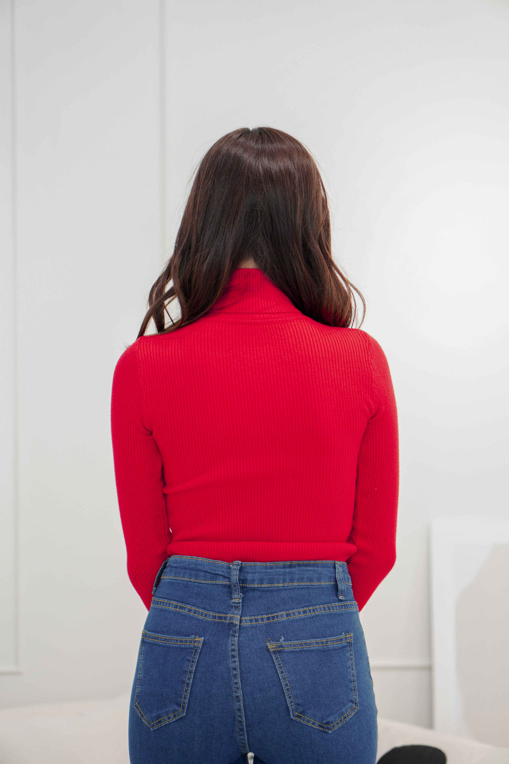 Claus Turtle Neck Long Sleeve Top in Red