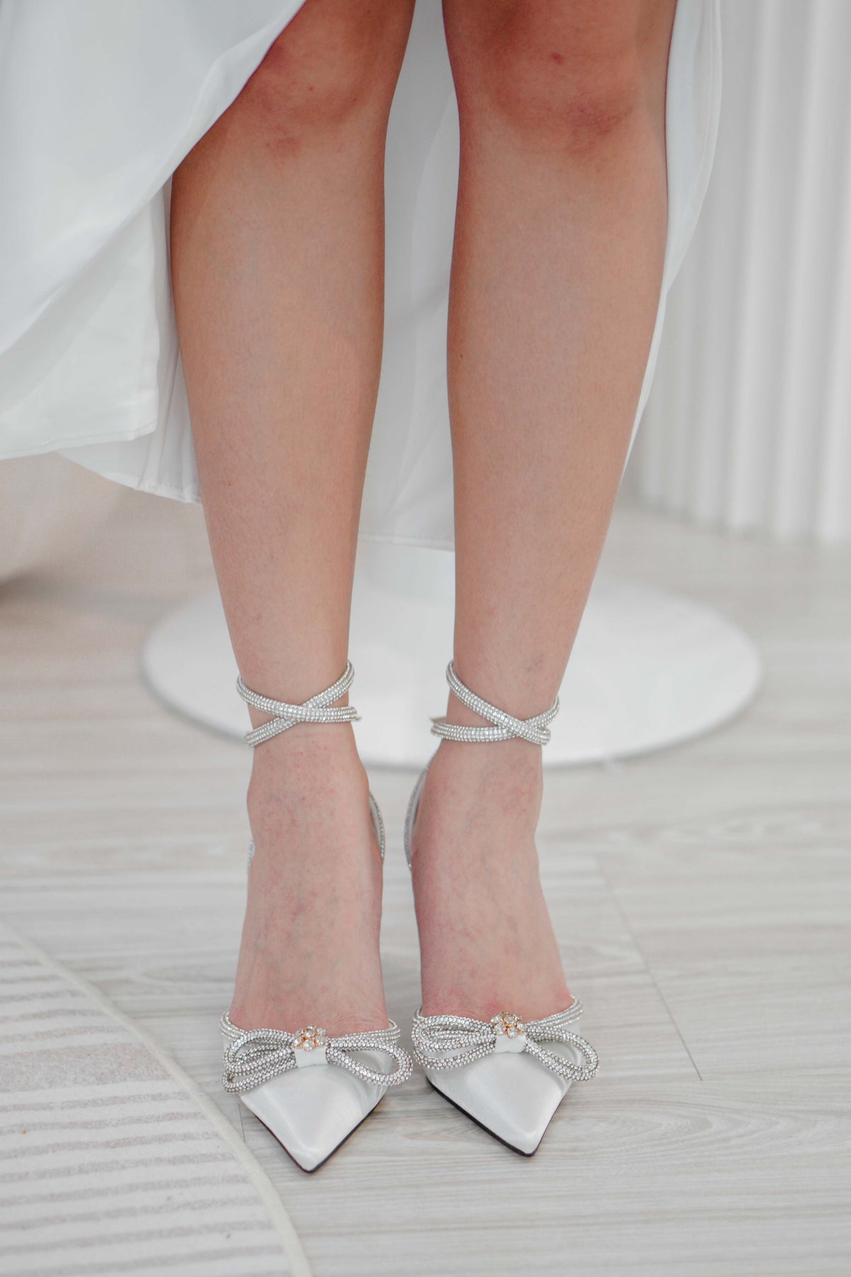 Crystal Ice Pointed Toe Heels in Silver White