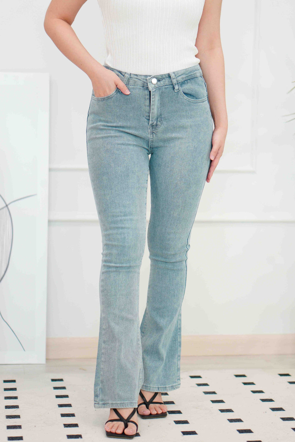 Sandro Bell Bottom Jeans in Light Blue