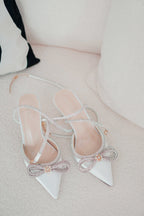Crystal Ice Pointed Toe Heels in Silver White