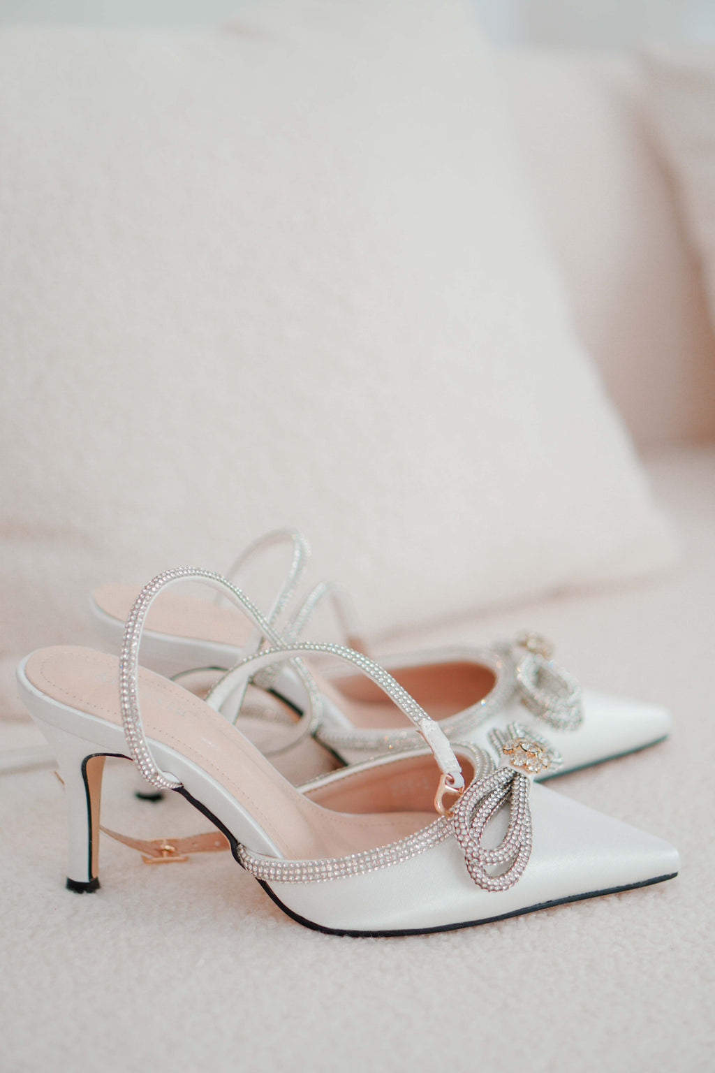 Crystal Ice Pointed Toe Heels in Silver White