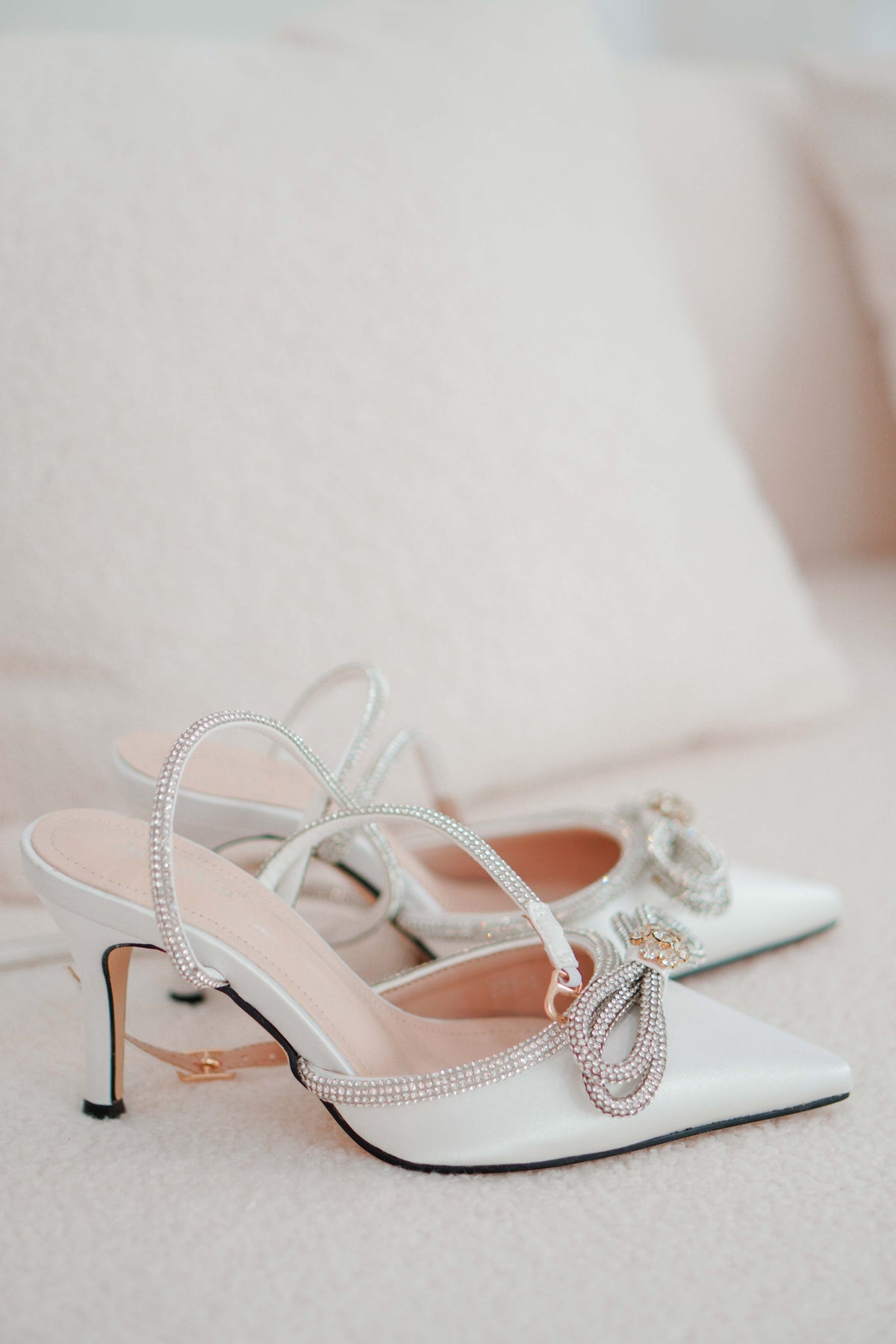 Crystal Ice Pointed Toe Heels in Silver White