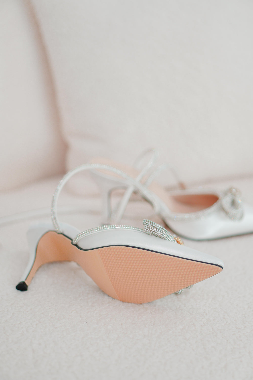 Crystal Ice Pointed Toe Heels in Silver White