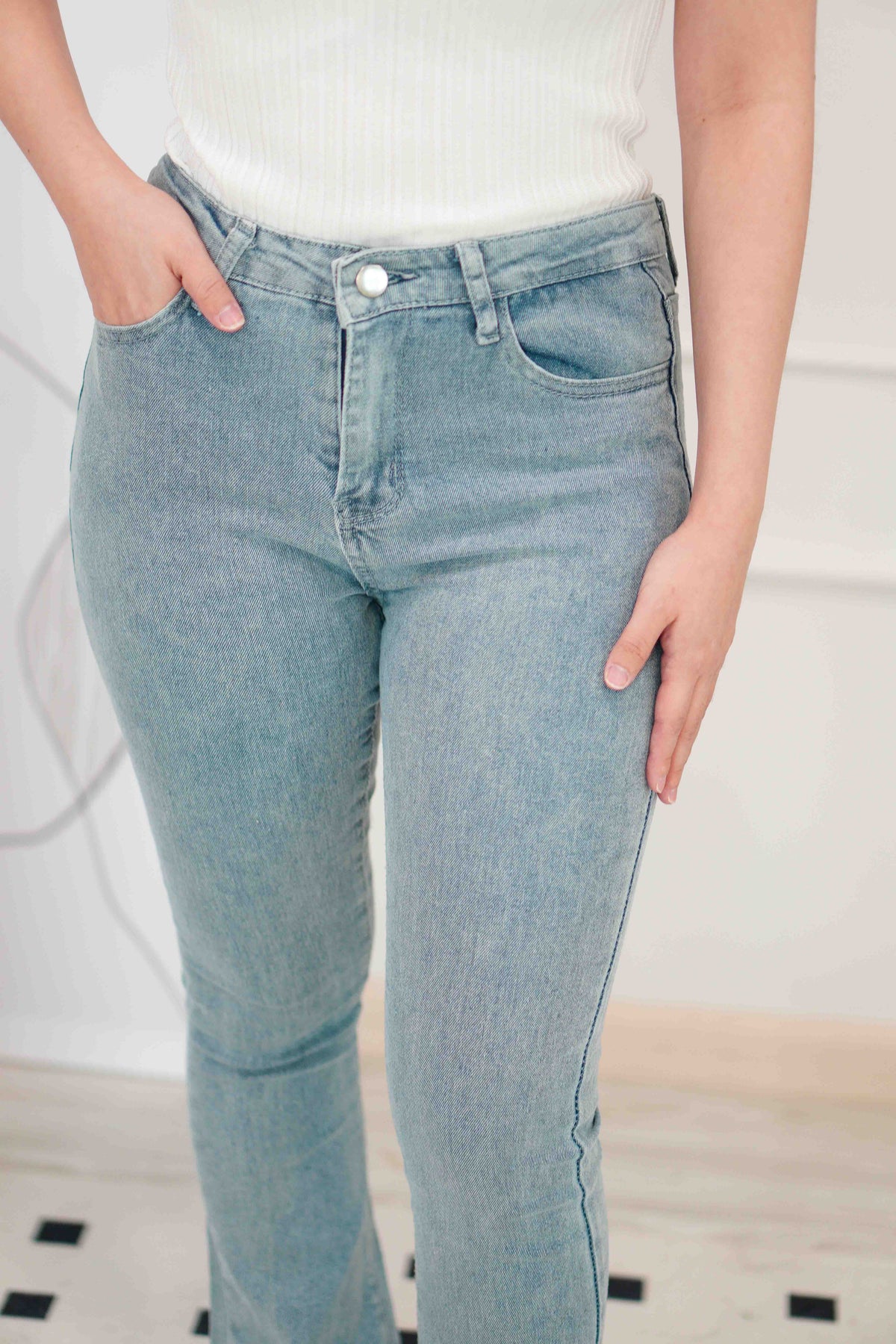 Sandro Bell Bottom Jeans in Light Blue