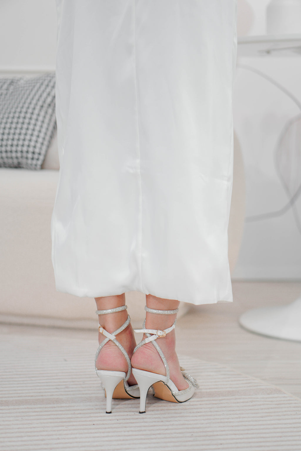 Crystal Ice Pointed Toe Heels in Silver White