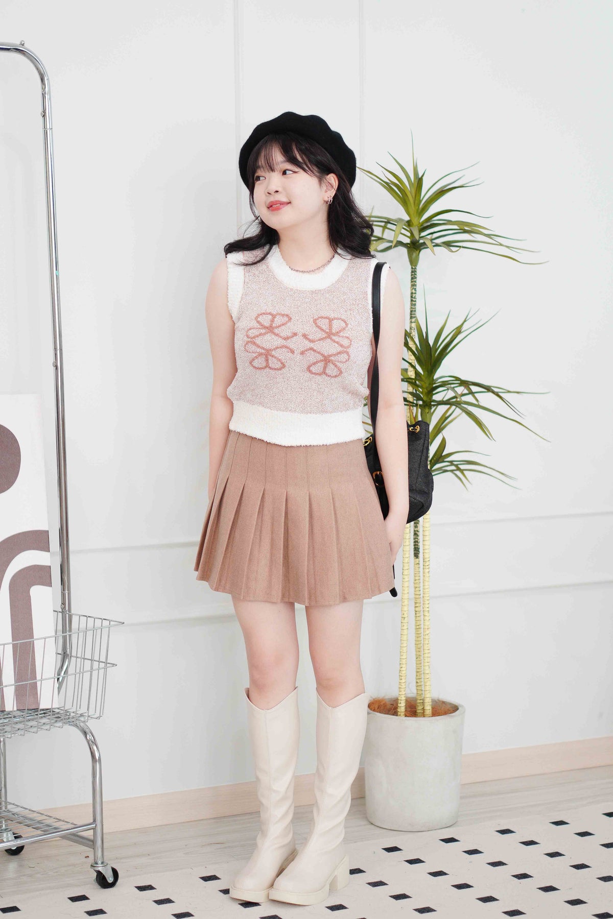 Rowie Monogram Knit Fuzzy Top in Khaki