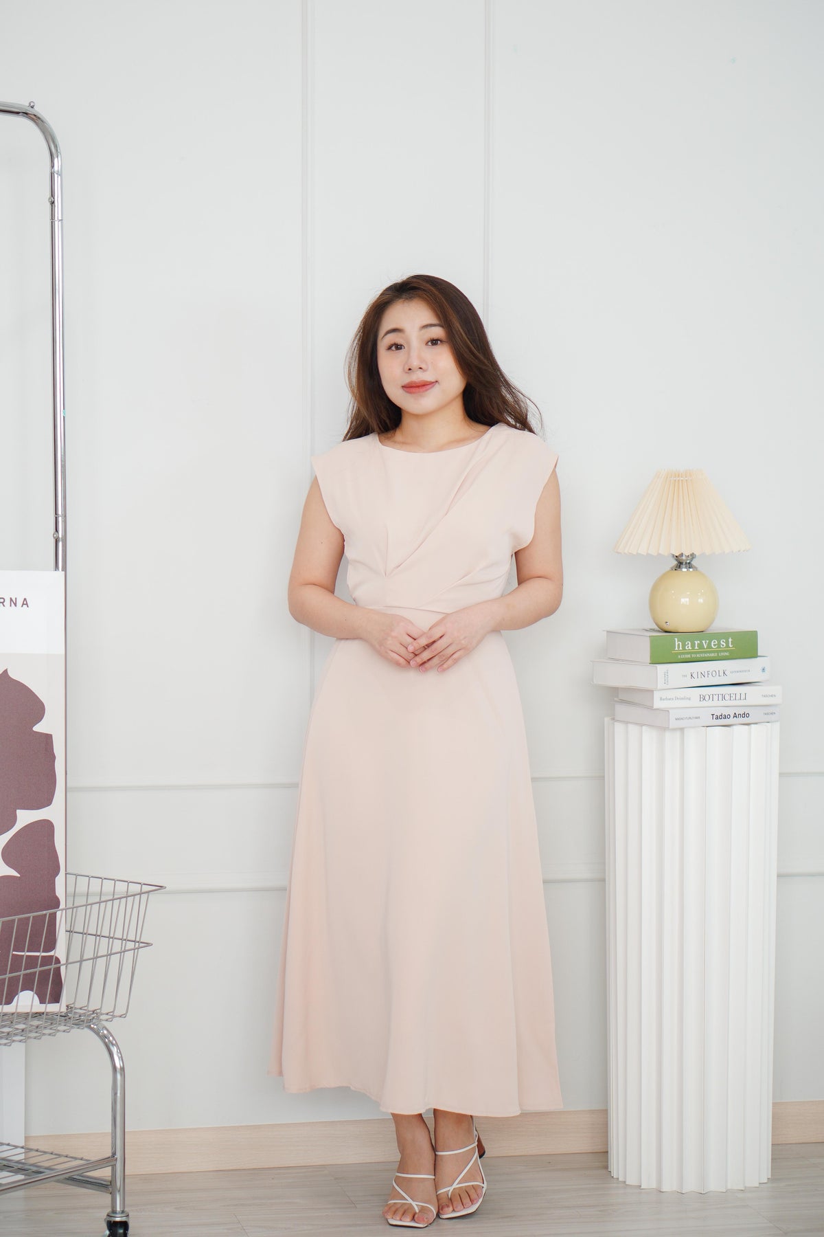 Mayve A-Line Dress with Sleeves in Beige
