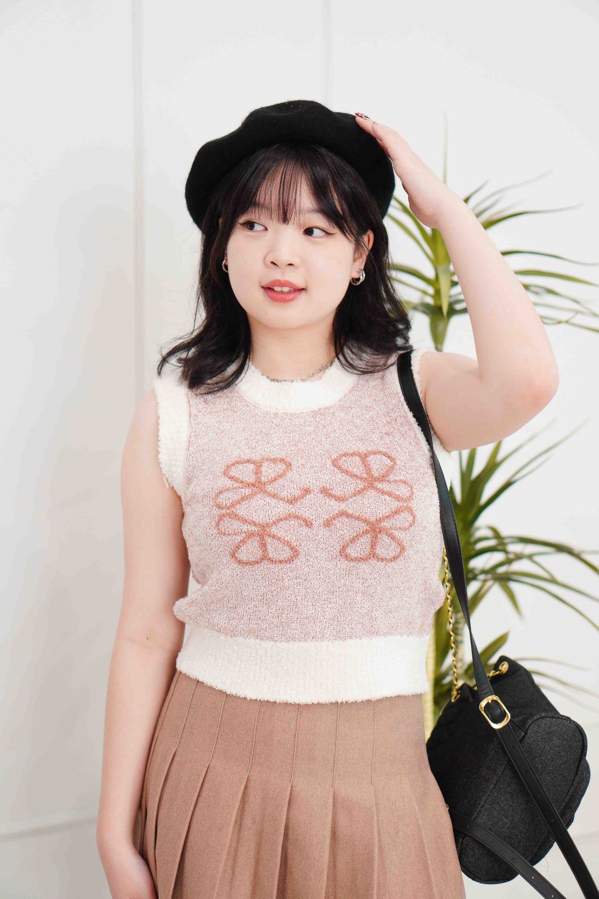 Rowie Monogram Knit Fuzzy Top in Khaki