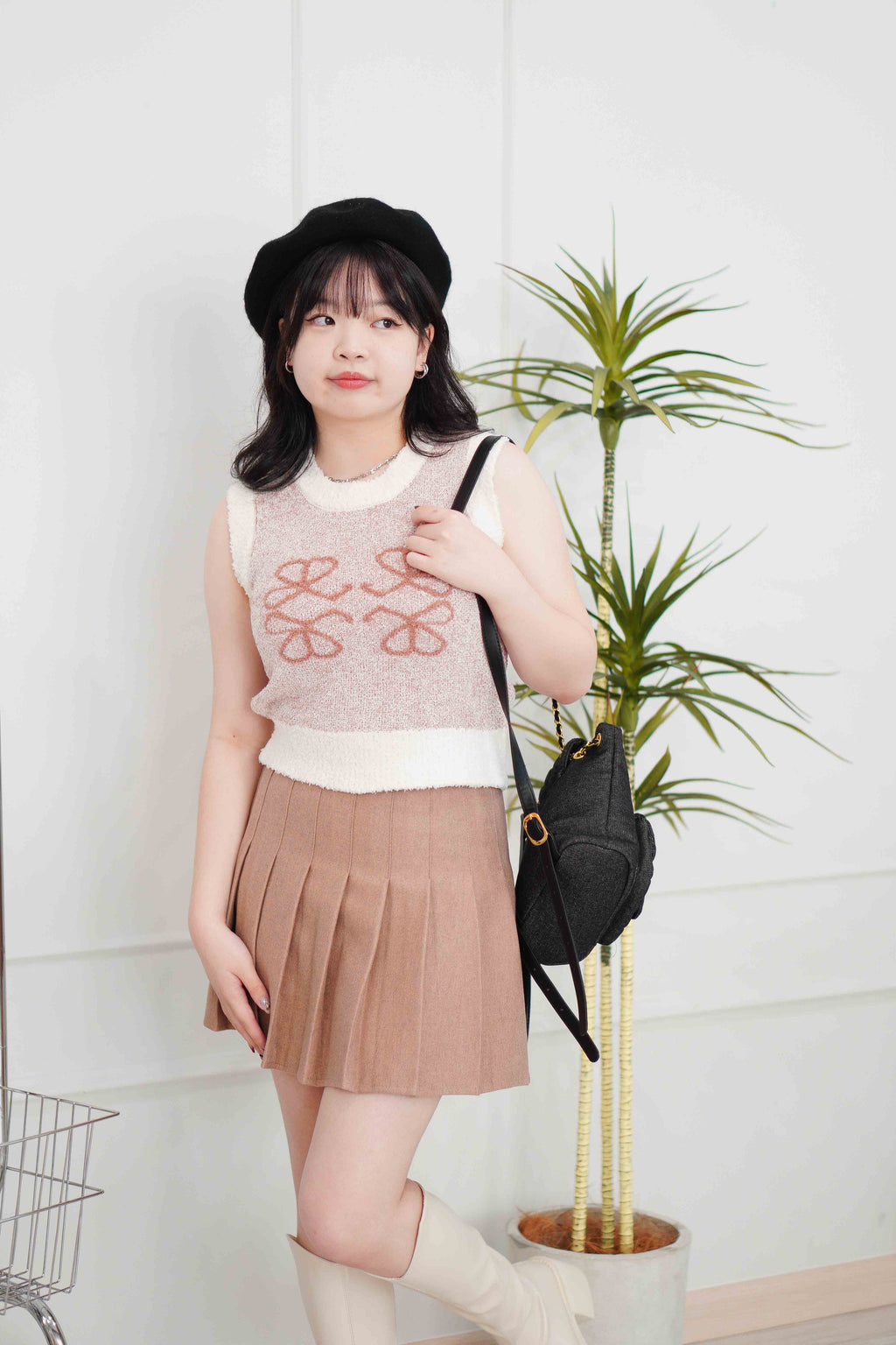 Rowie Monogram Knit Fuzzy Top in Khaki